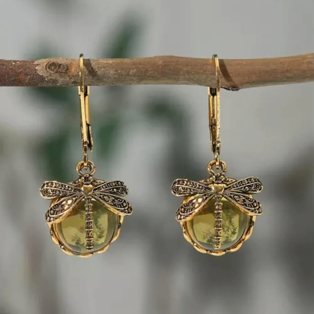 Vintage Dragonfly Earrings for Women Vintage Rhinestone Crystal Dangle Earrings